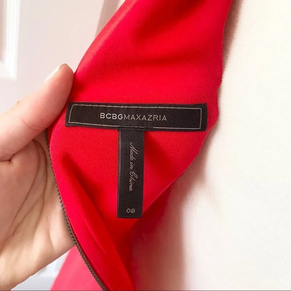 BCBGMaxAzria Red Siri Sleeveless Ruffled Drape Dress - Picture 12 of 13